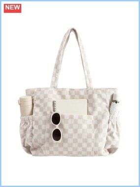 Corduroy Tote Bag Multi-Pocket Work Handbag with Zipper Women